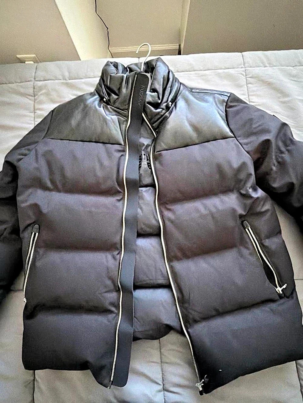 Rudsak JACK Men's Puffer Jacket in Black with real Leather